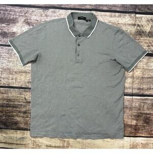 Theory Polo Shirt Mens Medium Geo Zelig Jacquard Pima Cotton Green